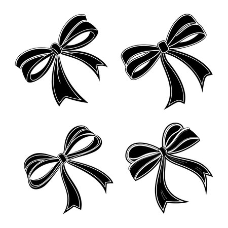 Set of bows. Vector illustration in black and white colors isolated on white background.のイラスト素材