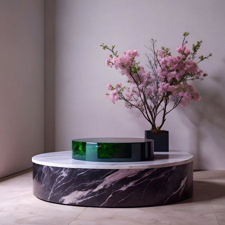 3D render of a round podium with a plant in the interior
