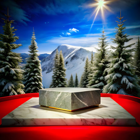 Podium for product presentation in the winter mountains. 3D renderingの写真素材