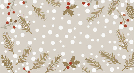 Christmas background with fir branches, berries and snowflakes. Vector illustration.のイラスト素材