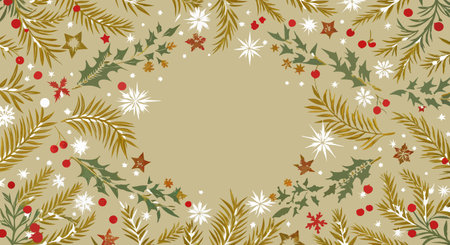 Christmas background with snowflakes and fir branches. Vector illustration.のイラスト素材