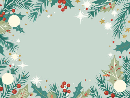 Christmas background with fir branches and holly berries. Vector illustration.のイラスト素材