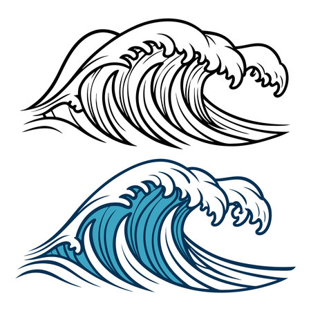 Vector image of a sea wave on a white background. Vector illustration.のイラスト素材