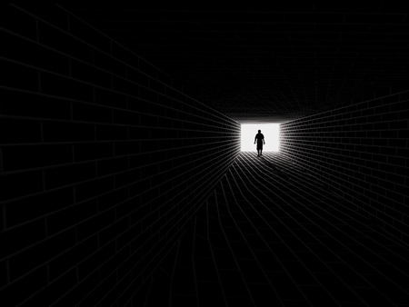silhouette in a subway tunnel. Light at End of Tunnel , 3D renderingの写真素材
