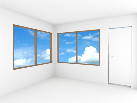 Empty room with window and door , clipping path, 3D renderingの写真素材