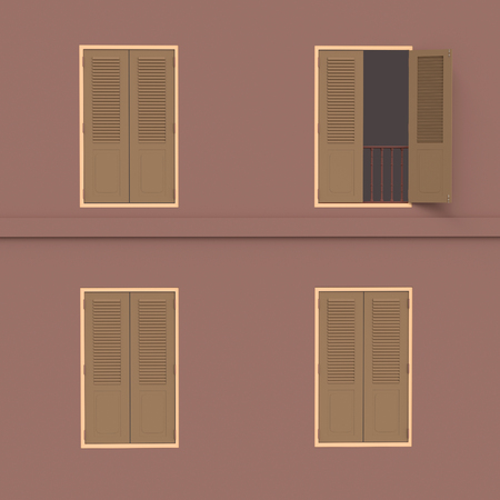 Wooden windows, 3D renderingの写真素材