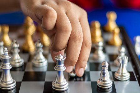 hand  playing chess background.の写真素材