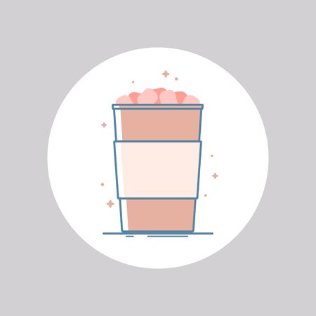 Vector icon of cocoa or hot chocolate with marshmallow on top in a cup for take away.のイラスト素材
