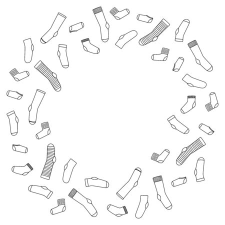 Vector illustration of round frame made of socks. Transparent outline drawing on white background.のイラスト素材