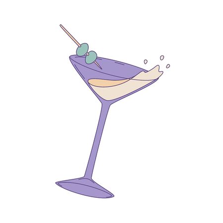 Vector illustration of vermouth in glass with olives. Isolated on white background.のイラスト素材