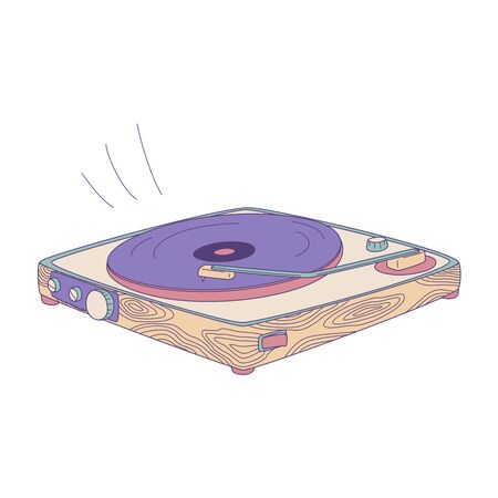 Vector illustration of retro vinyl player with vinyl record. Isolated on white background.のイラスト素材