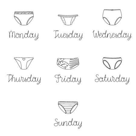 Vector illustration with a set of weekly underpants with the names of the days of the week.のイラスト素材