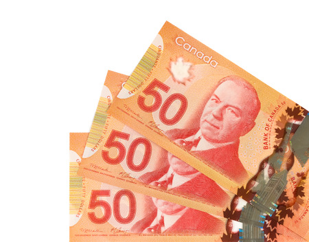 fifty Canadian dollars.Foreign currency over white background