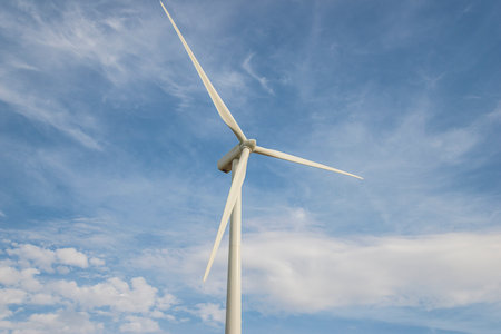 Wind turbine for electric power production, Zaragoza Province, Aragon, Spain.