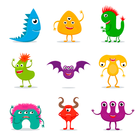 Set of cute cartoon monster characters on white background.のイラスト素材