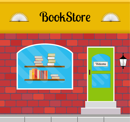 Bookshop facade in flat style. EPS10 vector illustration of city public building square architecture. Small business store design.のイラスト素材