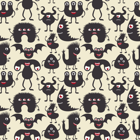 Seamless pattern of funny monster characters. EPS10 vector background of cute cartoon monsters.のイラスト素材