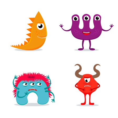 Set of funny colorful monster icons on white background. EPS10 vector collection of cute cartoon monster characters.のイラスト素材