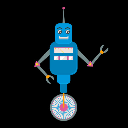 Cute retro toy robot in flat style. EPS10 vector illustration of vintage robot icon or character.のイラスト素材