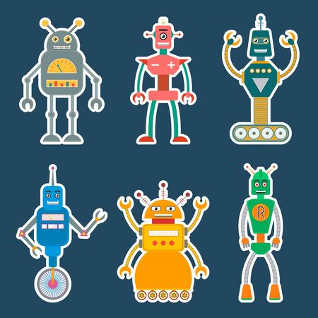 Robot stickers or icons set. EPS10 vector illustration in flat style.のイラスト素材