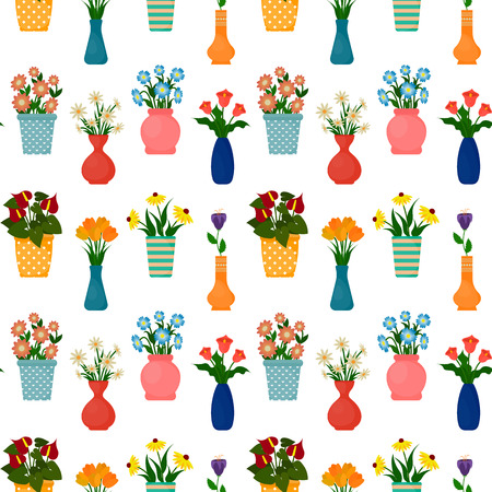 Houseplants in flowerpots seamless pattern. Flowers in pots and vases background. EPS10 vector illustration in flat style.のイラスト素材