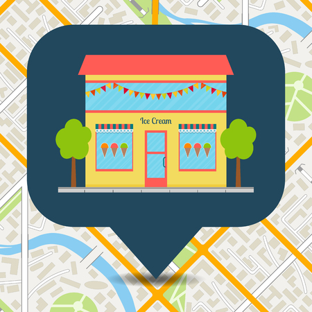 Ice cream shop icon on city map. EPS10 vector illustration in flat style.のイラスト素材