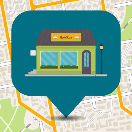 Bookstore icon on city map.  vector illustration in flat style.のイラスト素材