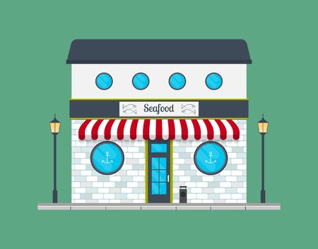 Seafood restaurant building icon.  vector illustration in flat style.のイラスト素材