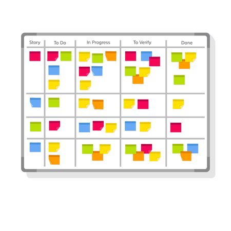 Whiteboard with post it notes for agile software development.のイラスト素材
