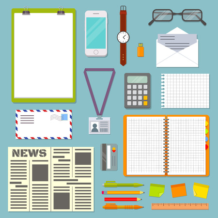 Office supplies big set. Vector illustration in flat style.のイラスト素材