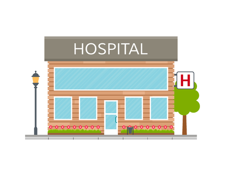 Hospital building front or facade. Vector illustration.のイラスト素材
