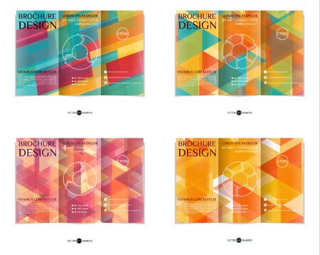 Colorful tri-fold brochure design template set with modern geometric mosaic background. Abstract three fold flyer collection. EPS10 vector.のイラスト素材