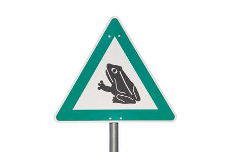 Frogs crossing the road warning sign, isolated on whit background