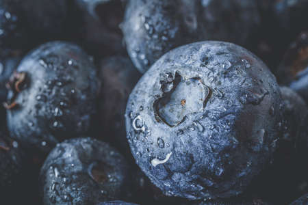 Fresh ripe blueberries with droplets . Berry background. Macro photoの写真素材