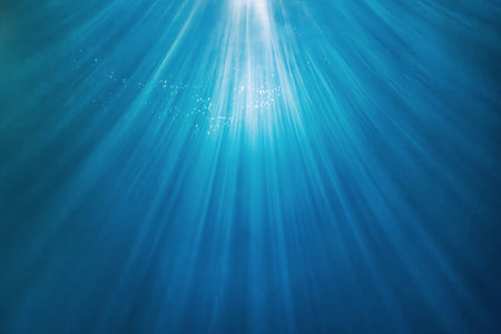 Underwater sea ocean background photo with light beams