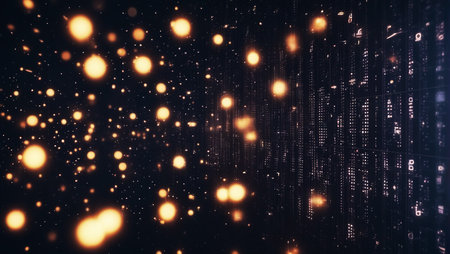 Cyber-Technology concept with connected lines and dots on blue background.の素材