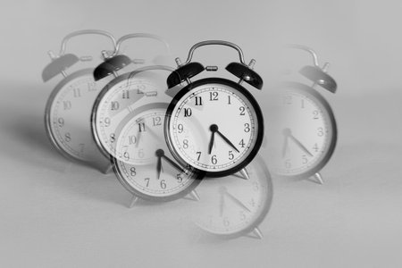 Multiple Exposure Alarm Clock ,Prism Effect. Symbol for Time Stress.の写真素材