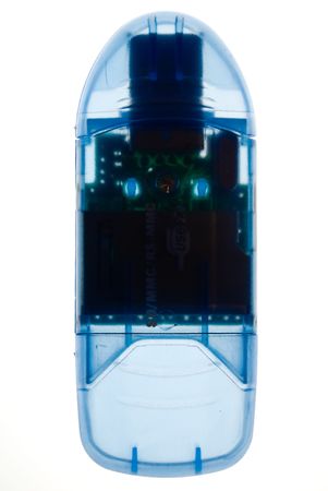 USB Card Reader in Blue silhouette, with both caps fitted and no SD card