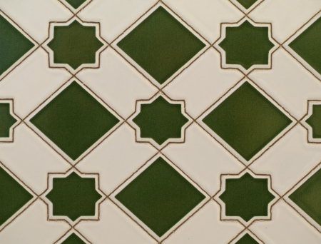 Ceramic patterned wall tile in green and white