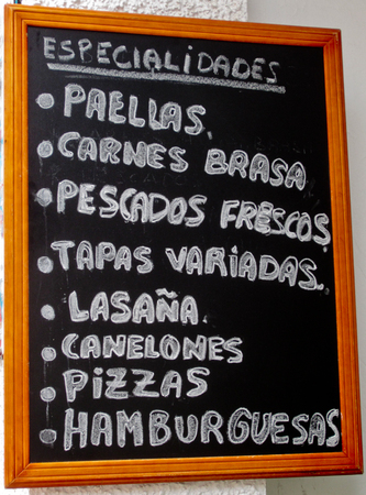 Menu board outside Spanish barの写真素材