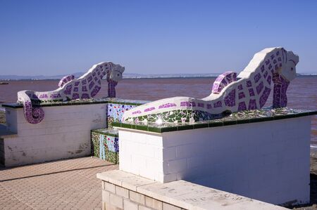 pair of seahorses in lilac and white at Los Nietos, Spainの写真素材