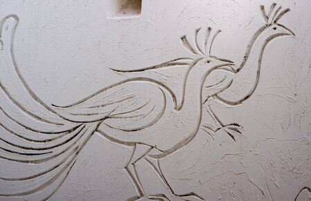 Pair of Peacocks drawn on a wall in Silves, Portugalの写真素材