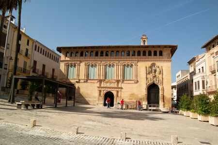 Xativa, Valenciana, Spain - Sept 17 2019 : View of Xativa streets with people wandering aboutのeditorial素材
