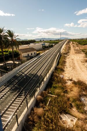 Railway line at Orihuela in Spain as viewed from bridge.の写真素材