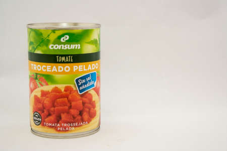 Torrevieja, Valenciana, Spain - Apr 04 2020 : Tin of tomatoes with copy space.のeditorial素材