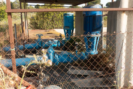 Torrevieja, Valenciana, Spain - May 04 2020 : large water pumps on sewage works in spainのeditorial素材