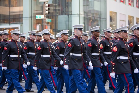 NEW YORK, NY, USA MAR 17:  United States Marine Corps at the St. Patrick's Day Parade on March 17, 2012 in New York City, United States.のeditorial素材