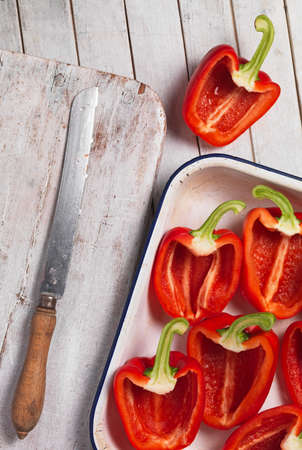 Chopped red peppersの写真素材