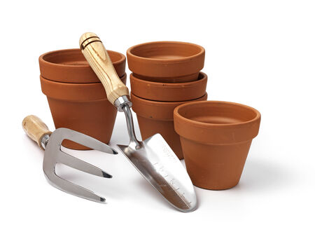 Garden pots and trowelの写真素材