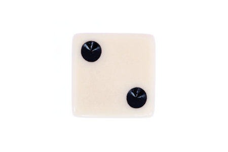 White dice with two black dots isolated on white. Top down view of Number 2 in a series of dice images.の写真素材